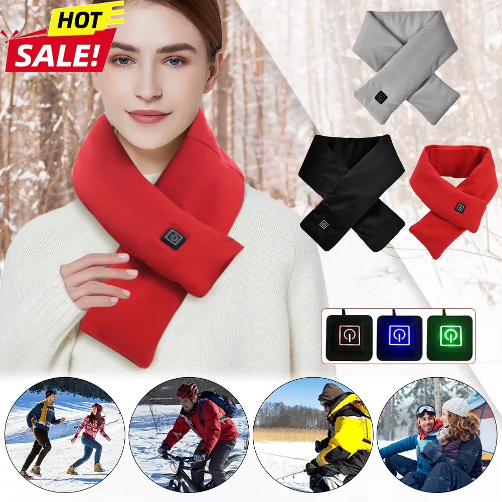 

USB Electric Neck Heating Scarf Winter Warm Heated Scarfs Soft Three-gear Temperature Control Neck Wrap Warmer No Battery Unisex
