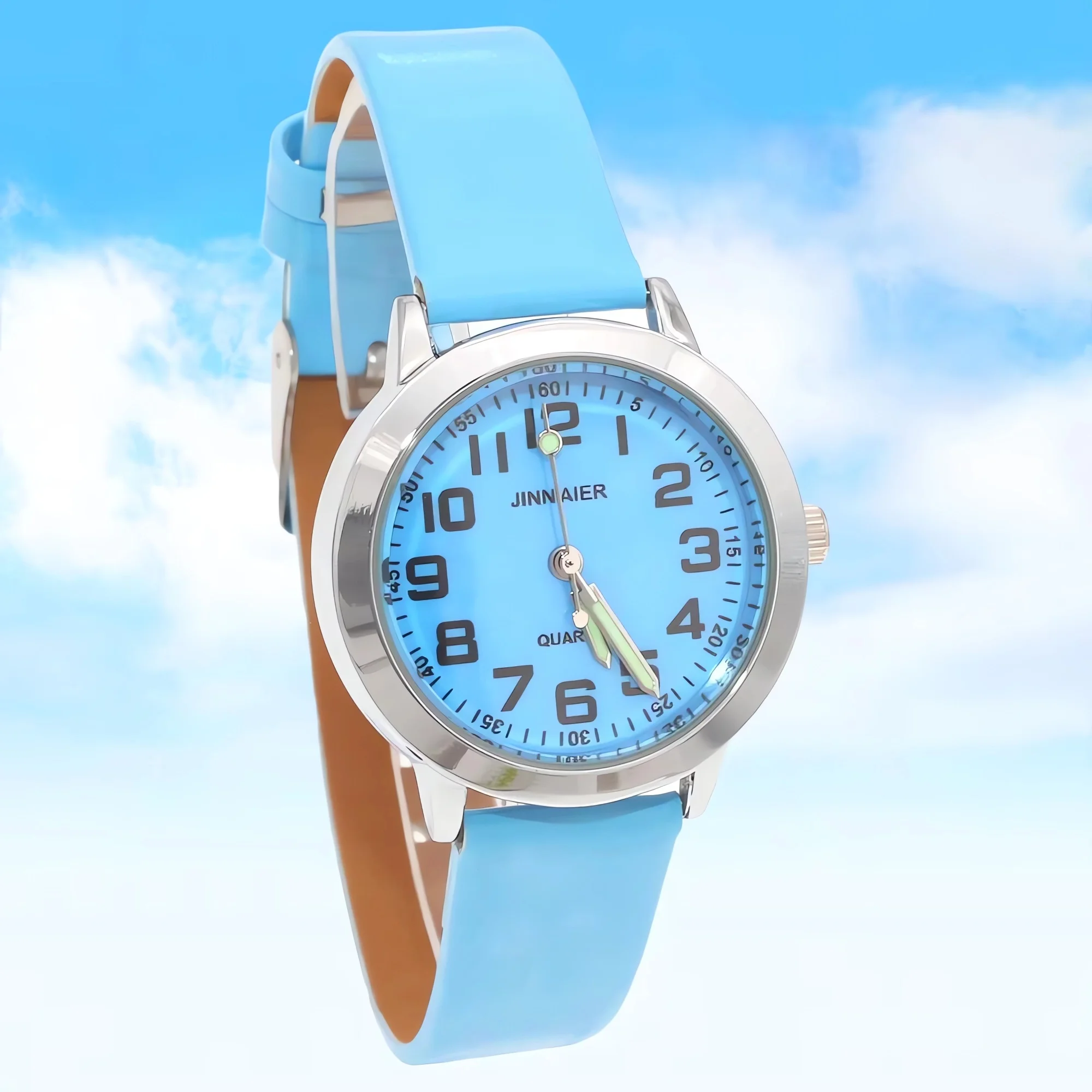 

Kids Quartz Watch with Leather Strap Silver Case 28mm Diameter Boys Girls Children's Timepiece Gift