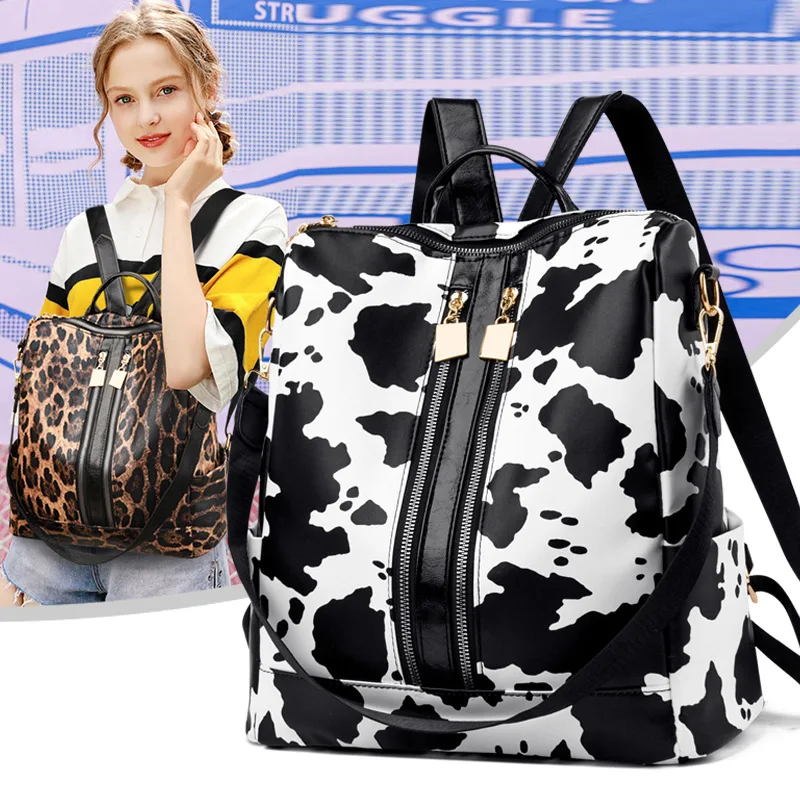 New European and American style retro PU soft shoulder bag ladies large-capacity travel backpack Leopard fashion handbag