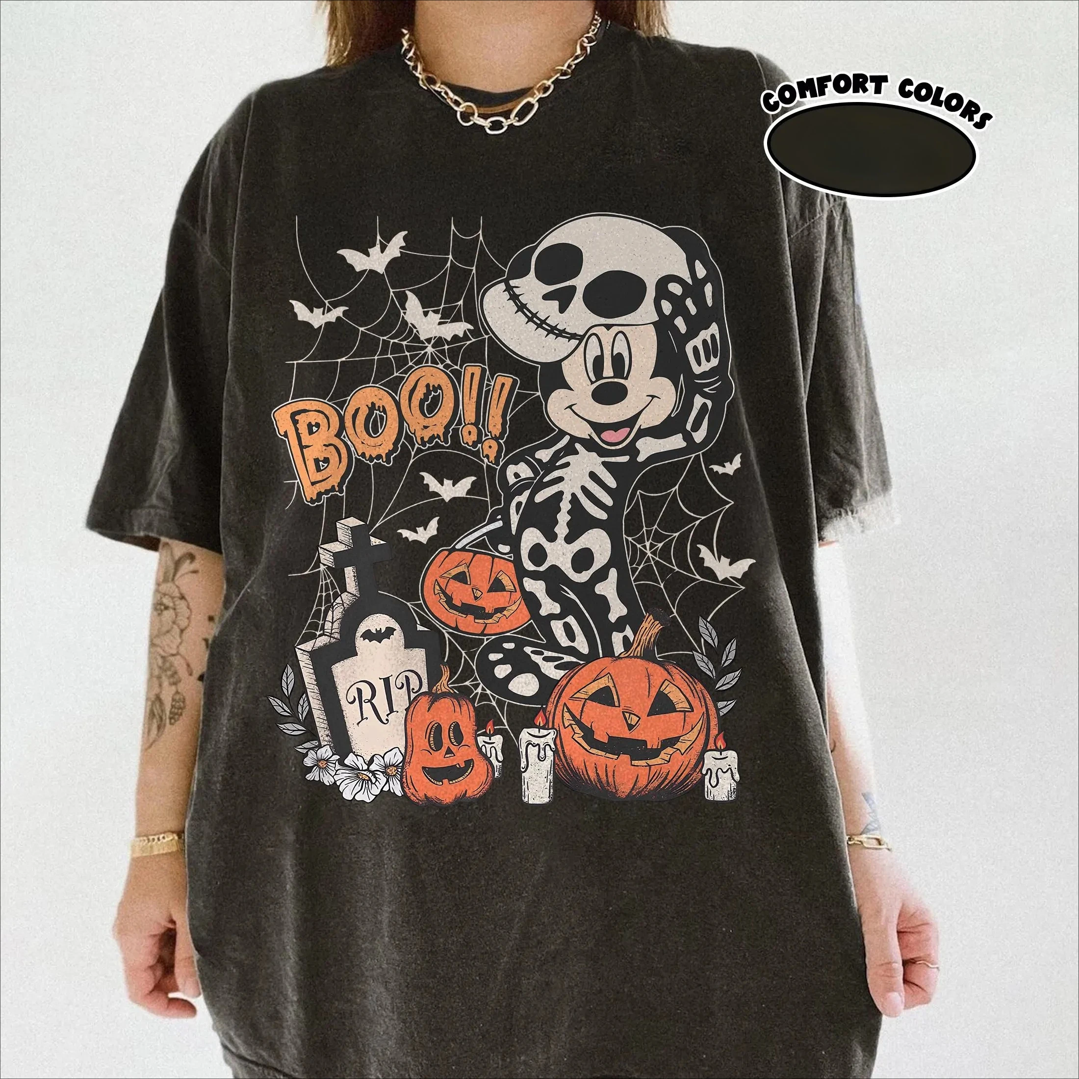 قميص الهالوين المريح Boo Mickey Skeleton قميص ميكي ليس مخيفًا جدًا لحفلة الهالوين تي شيرت رحلة ديزني للهالوين 2025 #3
