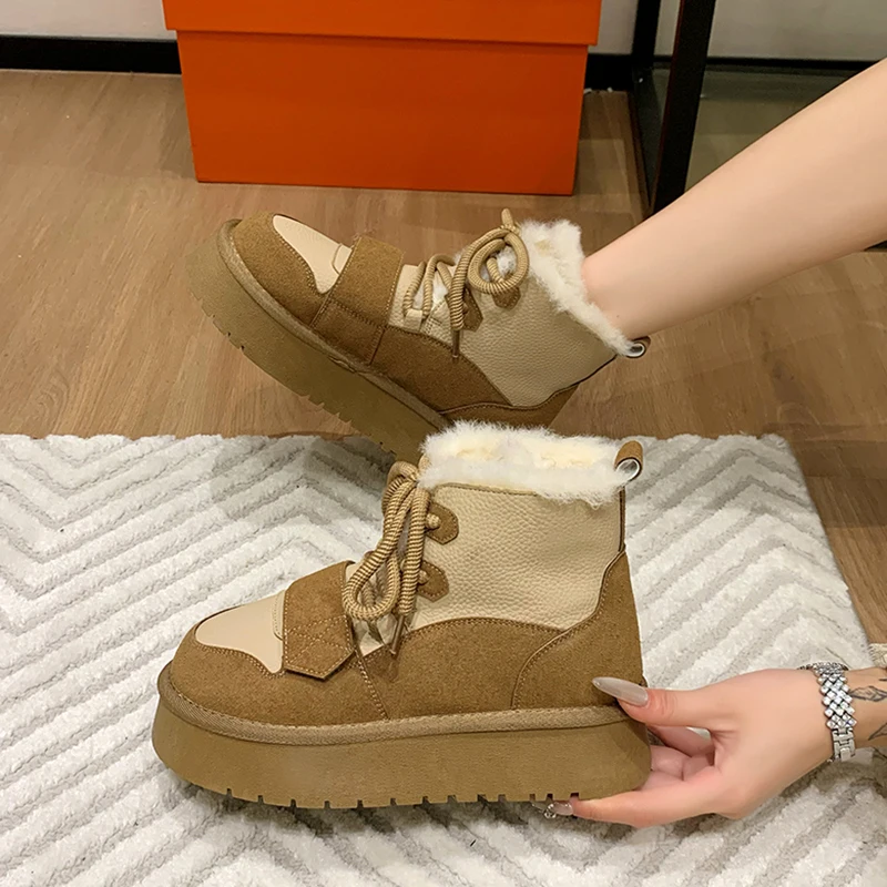 Thickened Winter Women's Snow Boots Integrated Thickened Sole Height Increase Warm Cotton Shoes Women's Luxury  New Ankle boots