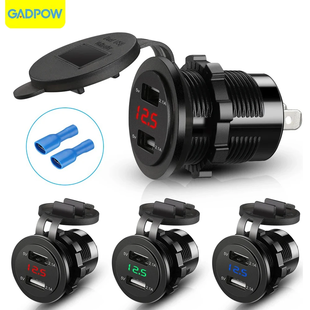 Gadpow-Adaptador USB de 12V y 24V para coche, encendedor de cigarrillos con voltímetro, Cargador rápido de 4,2 a