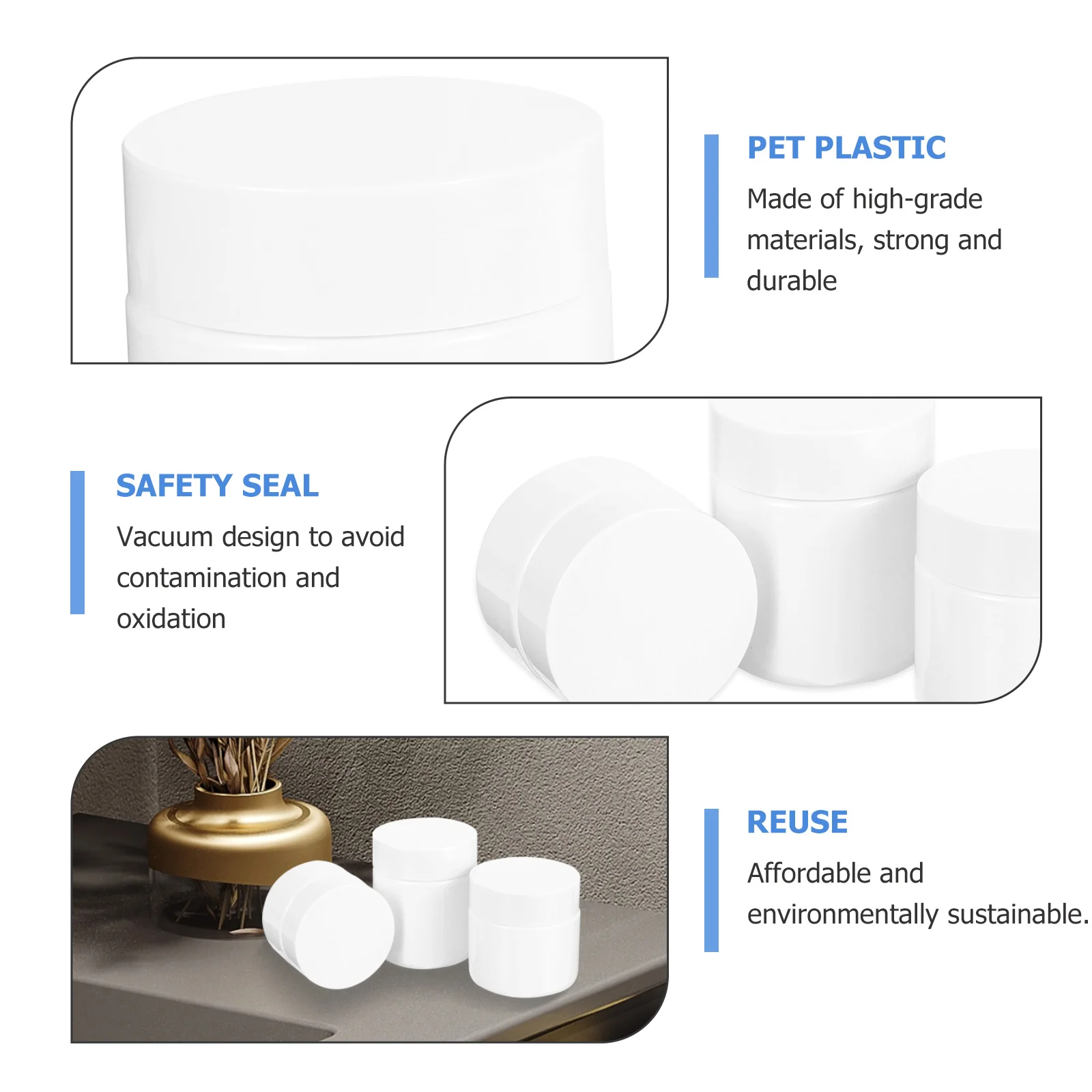 

3Pcs Cream Containers Durable Plastic Refillable Leak Proof Travel Face Lotion Storage Jars Cream Jar