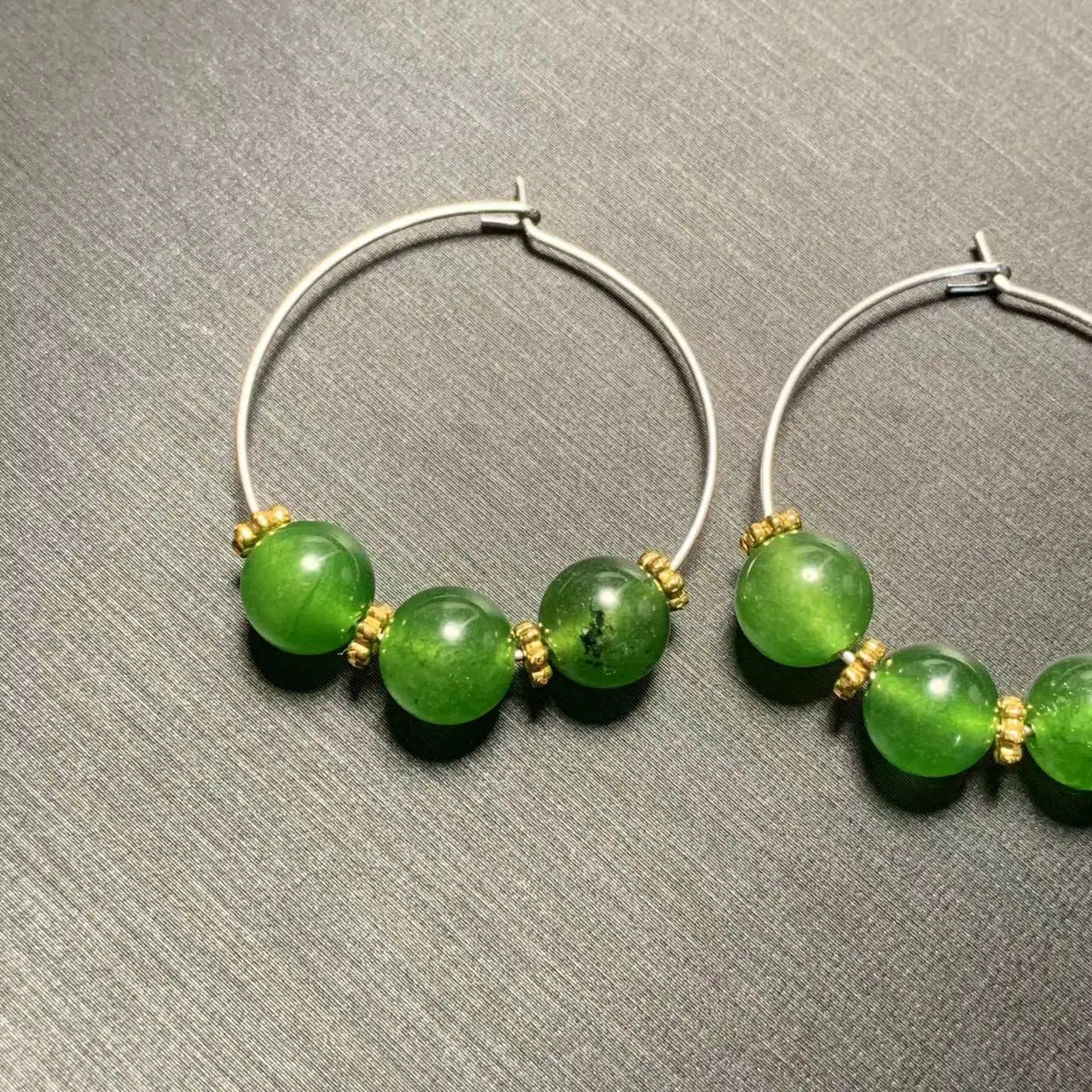 HEYYA STONE Natural Green Jade Hoop Earrings Simple Classic Round Circle Gemstone Jewelry Handmade 14K GOLD exclusive