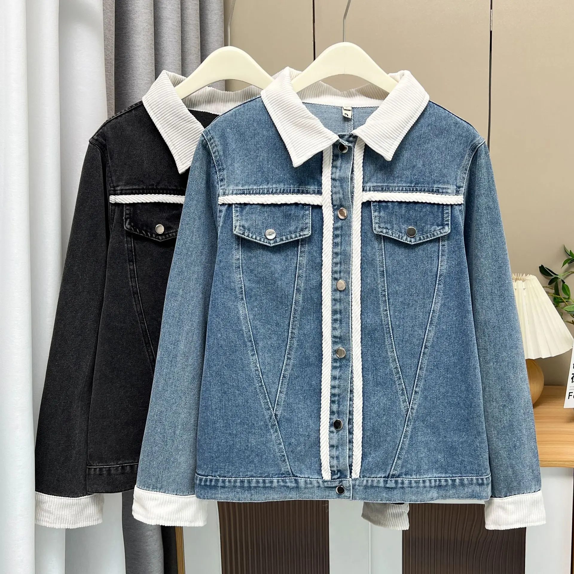 

Свободная джинсовая куртка оверсайз 2025 года, женское джинсовое пальто в стиле пэчворк, весна-осень, верхняя одежда Chaqueta контрастного цвета, женские повседневные топы