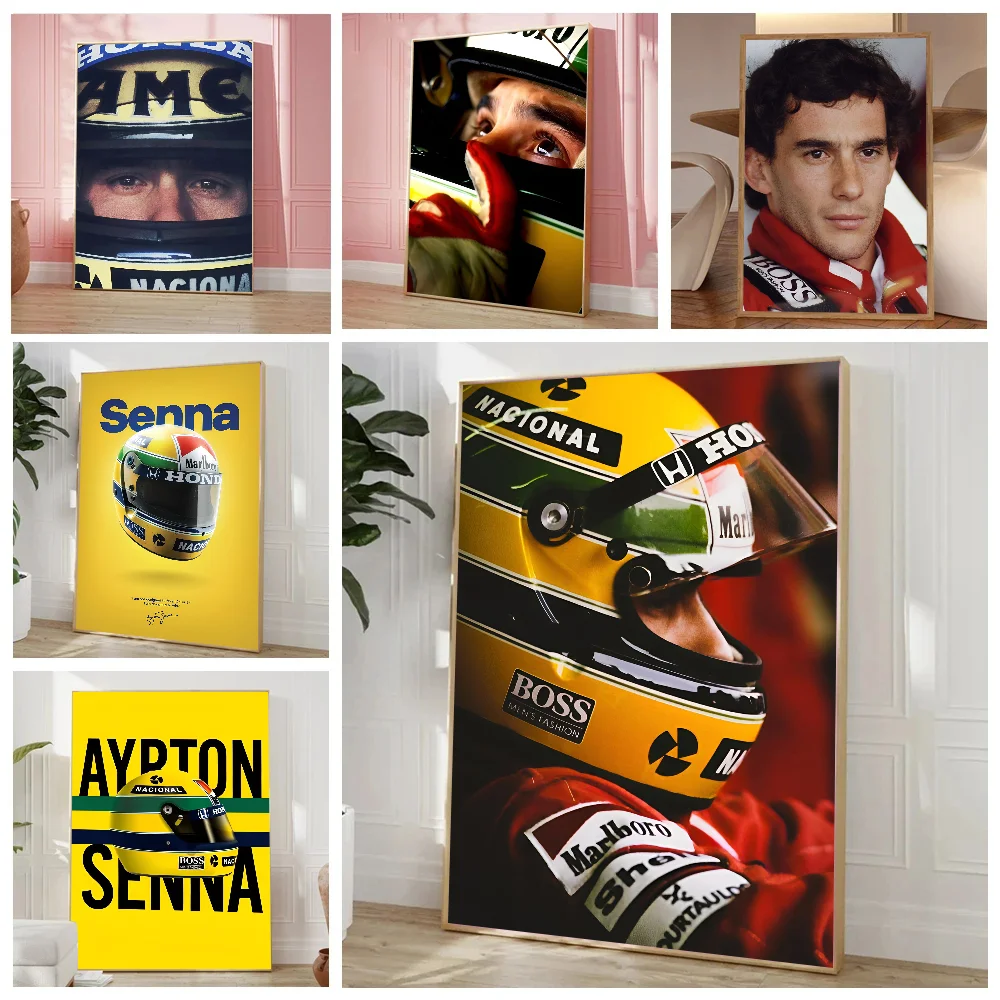 F1 Ayrton Tacing Driver Senna Poster Stickers Living Room Bedroom Entrance Cafe Wall Art Decoration Painting Aesthetic Decor