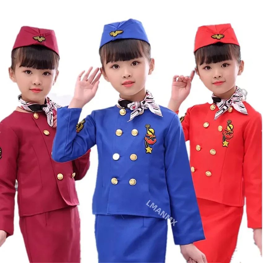 Halloween Pilot Cosplay Costumes For Kids Boys Birthday Gift Girls Flight Attendant Fancy Dress Military Performance Uniform