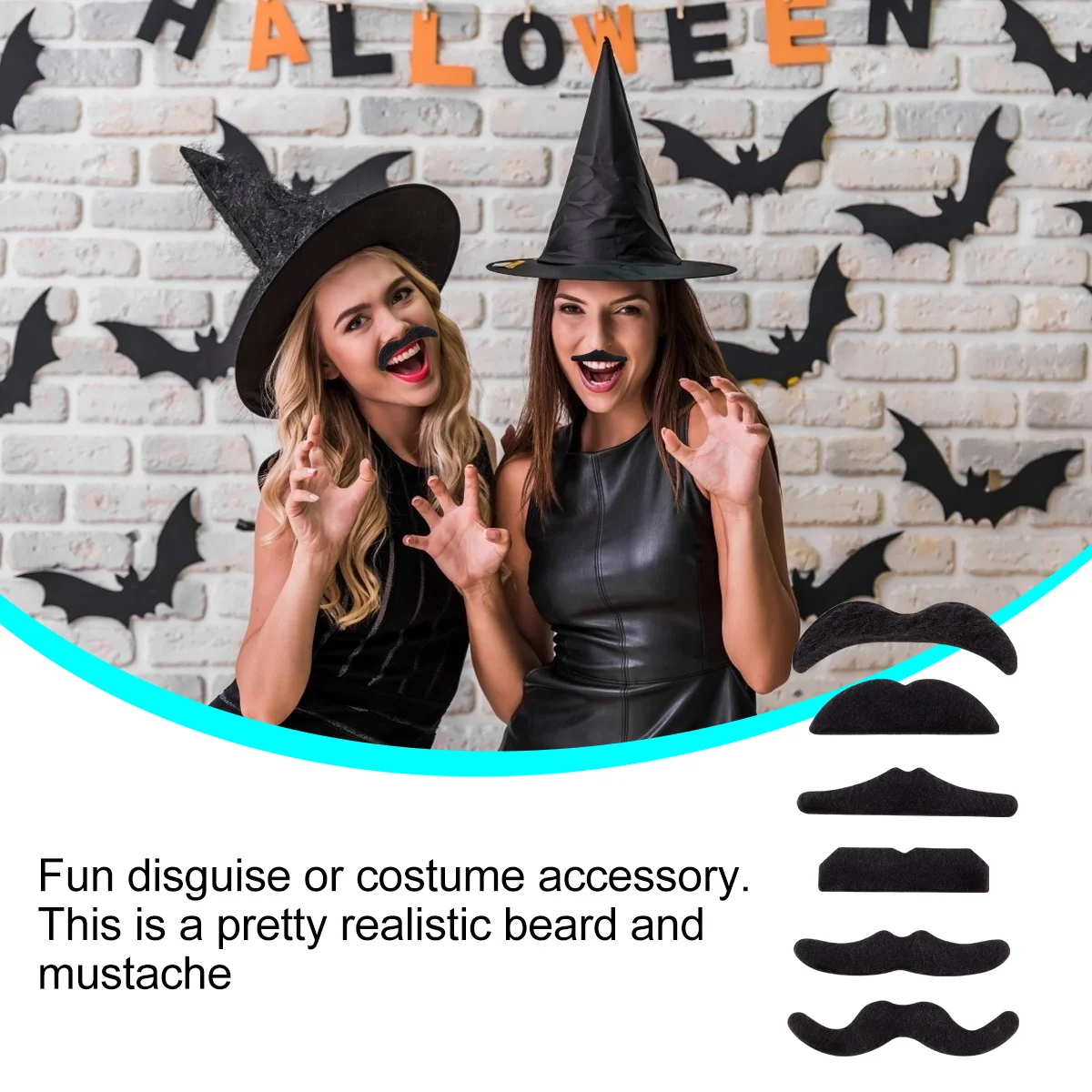 

2Pcs Reusable Fake Beard with Tape Realistic Mustache for Halloween Cosplay Party Favors Masquerade Supplies Fun Accessory