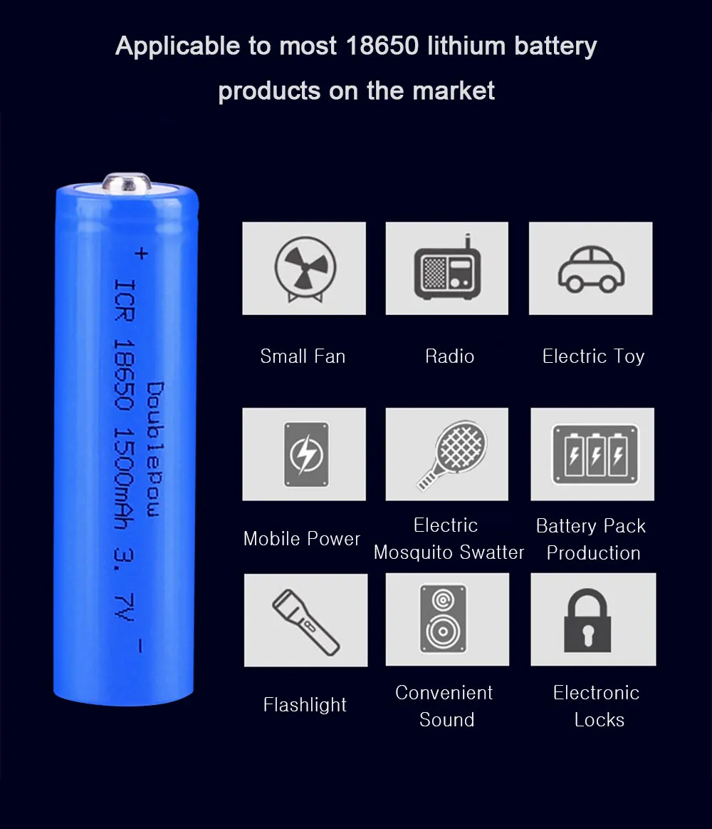 Doublepow高品質18650バッテリー3.7v 1500mahのリチウムイオン電池充電式バッテリー懐中電灯 заряд батареи