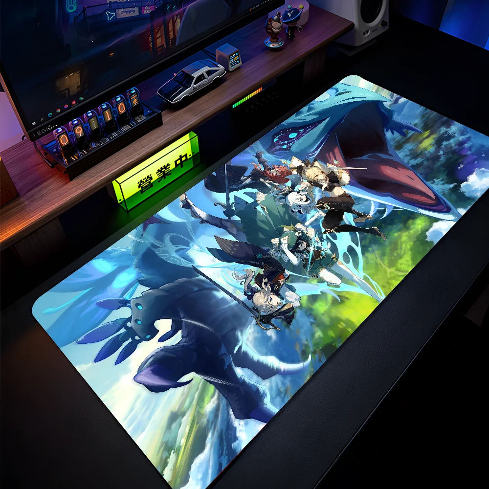 Grand tapis de souris de jeu Venti Genshin Impact LockEdge, clavier d'ordinateur épaissi, polymères de table et de bureau