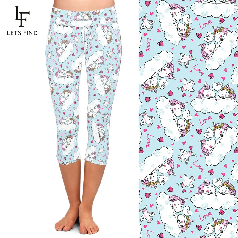 LETSFIND-mallas Capri con estampado de unicornio para mujer, Leggings de cintura alta, estilo dulce