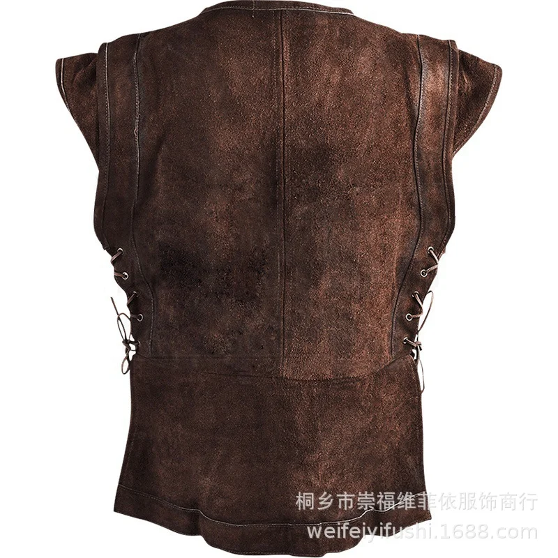 Sleeveless Medieval Vest Tunic Shirt for Men, Vikings Costume Adult Suede Larp Outfit Jerkin Coat Renaissance Tops T Shirt
