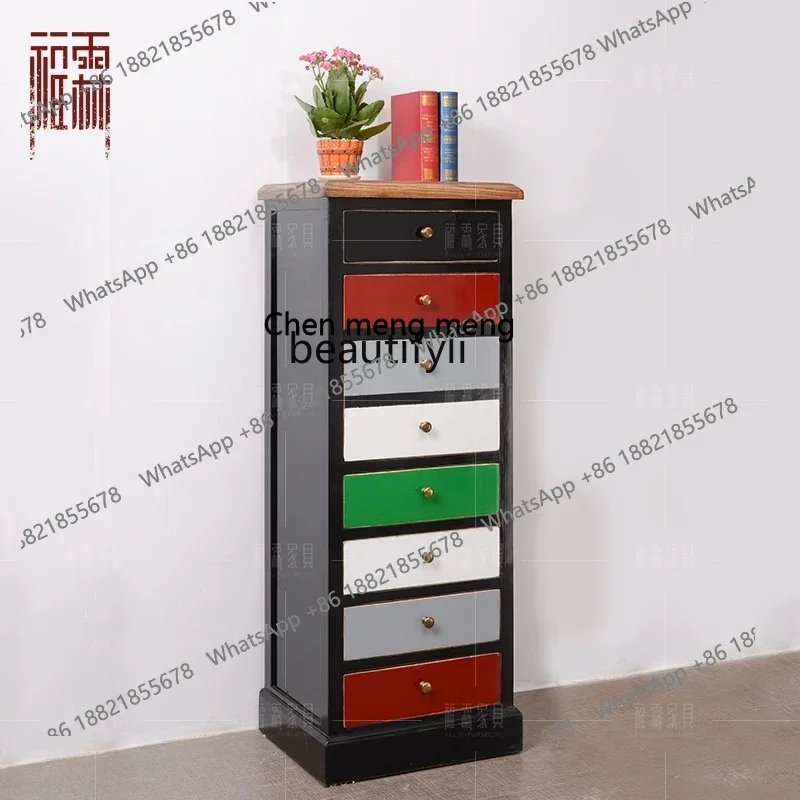 ss8350 New Chinese solid wood painted retro old locker decorative storage file chest