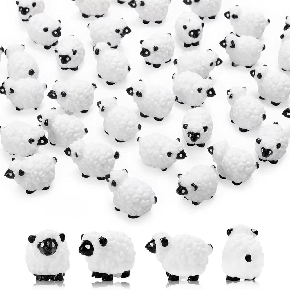 20Pcs Mini Sheep Figurines Miniature Tiny Sheep Mini Plastic Sheep Resin Figurine for Fairy Garden Micro Landscape Decor