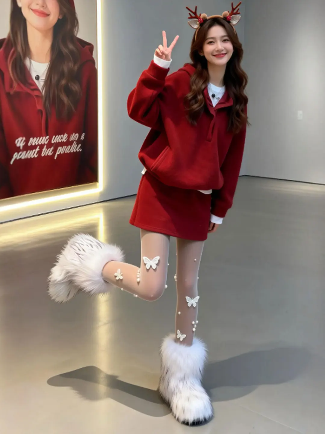 

Комплект из красной шапки и юбки: модный топ с капюшоном и юбка, осенний комфортный костюм-двойка с завышенной талией и облегающим силуэтом