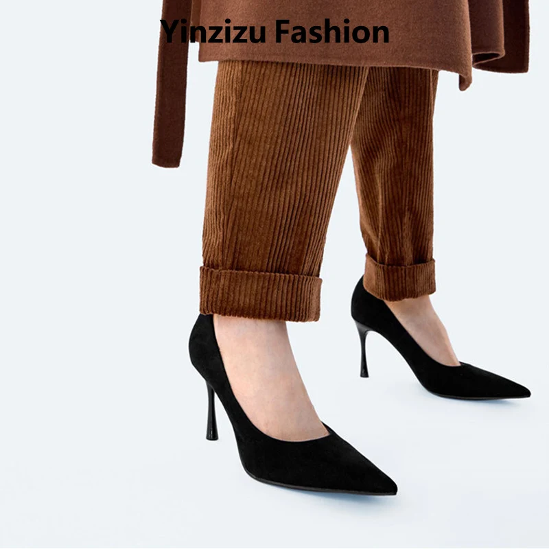

2025 Spring Summer Suede High Heels Cat Heel Work Pumps Women Dress Party Women Single Shoes Ladies