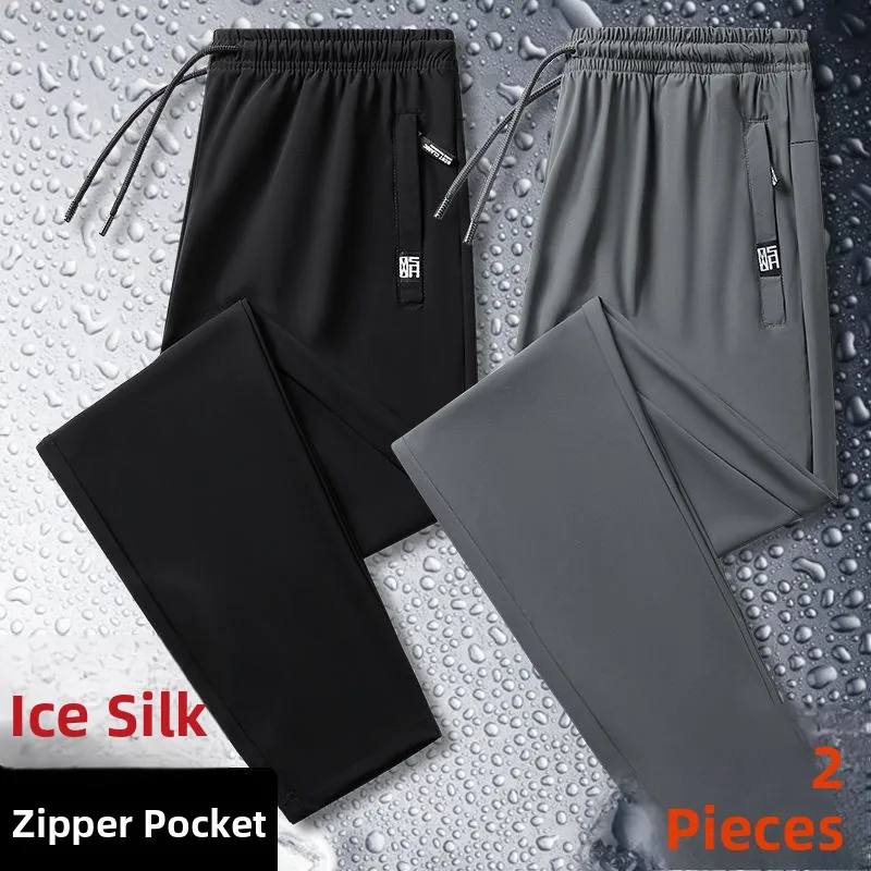 Pantaloni sportivi da uomo leggeri e asciutti in seta di ghiaccio, comodi pantaloni casual di grandi dimensioni per il lavoro estivo, sensazione di freschezza, gamba dritta