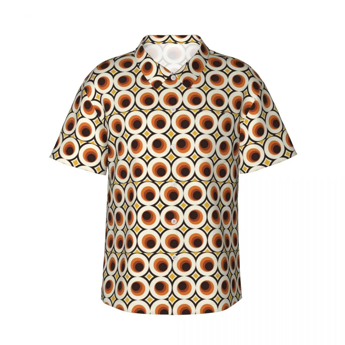 

Мужская рубашка в стиле Mid-Century Modern 1970-х годов, оранжевая, с круглым вырезом, гавайская, с коротким рукавом, повседневная, на пуговицах, для летнего пляжа