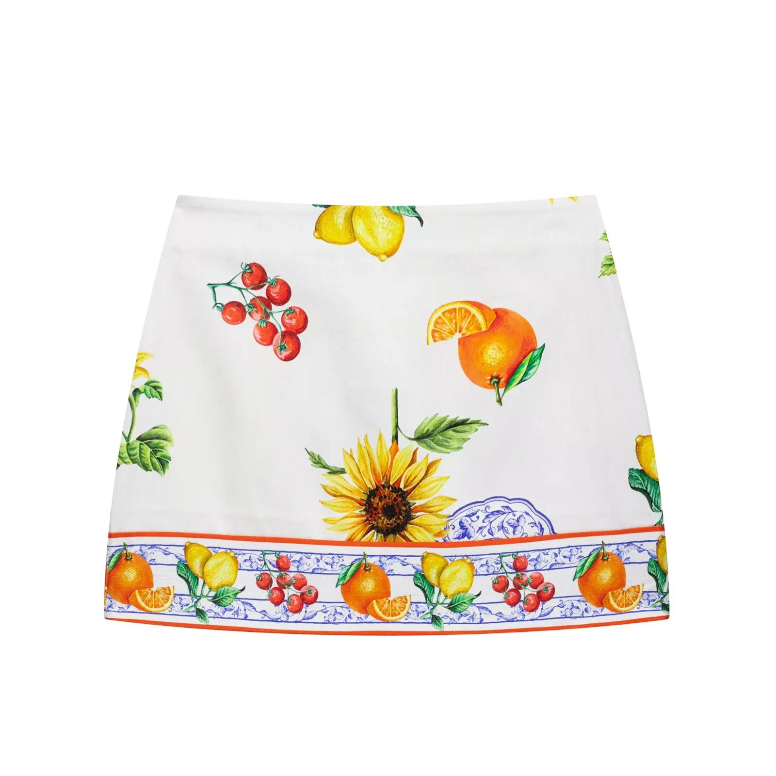 KEYANKETIAN Summer New Retro style Fruit Flower Print Mini spódniczka damska z bocznym zamkiem błyskawicznym z wysoką talią i wąską linią bioder