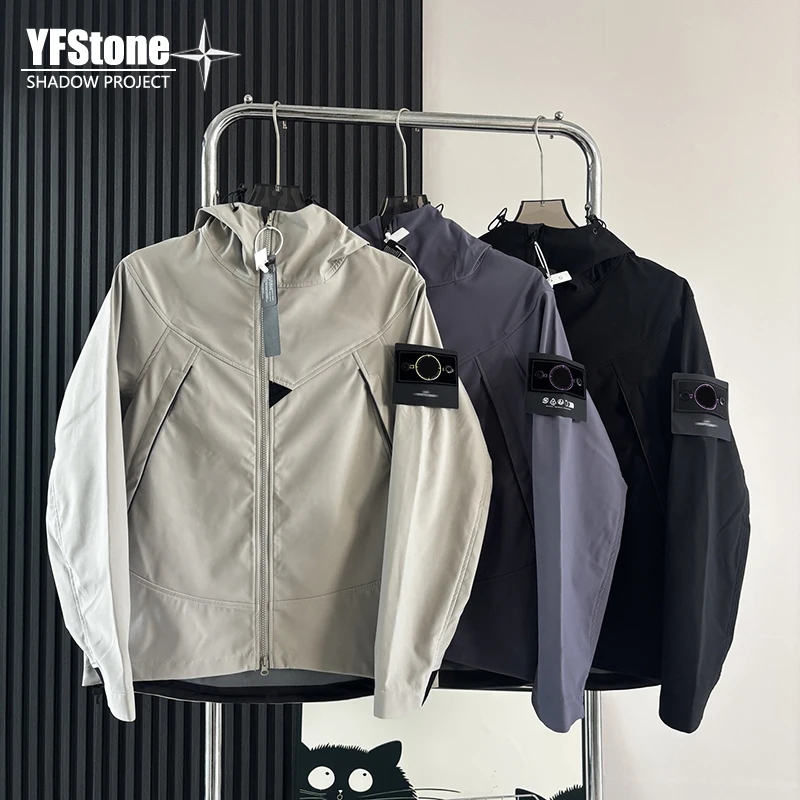 

YFSTONE модное каменное мягкое желтое уличное тройное пальто с капюшоном для пары, мужское пальто свободного покроя из полиэстера/нейлона Cosite Fiber