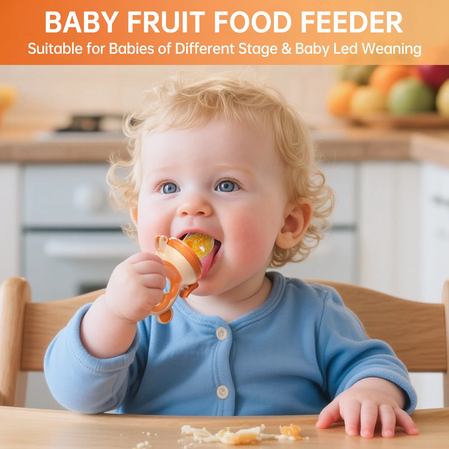 

Children's silicone feeder with 3 different types of nipples, fruit or vegetable mesh bag accessory, perfect for supplements