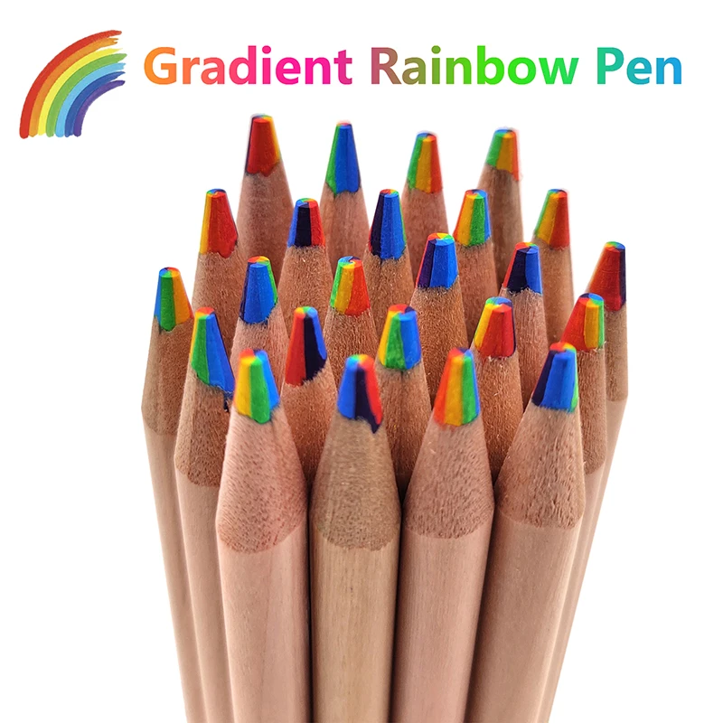 2Pcs 7 Colors Gradient Rainbow Pencils Adults Jumbo-Colored Multicolored Pencils For DIY Graffiti Art Drawing Coloring Sketching