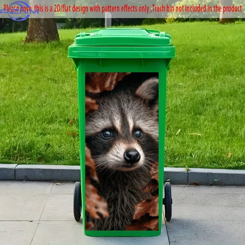 1pc of Trash Can Sticker, × inch, Featuring a Raccoon Hidden in Hay Theme Design. Self-Adhesive Wallpaper for Decoration, Suit