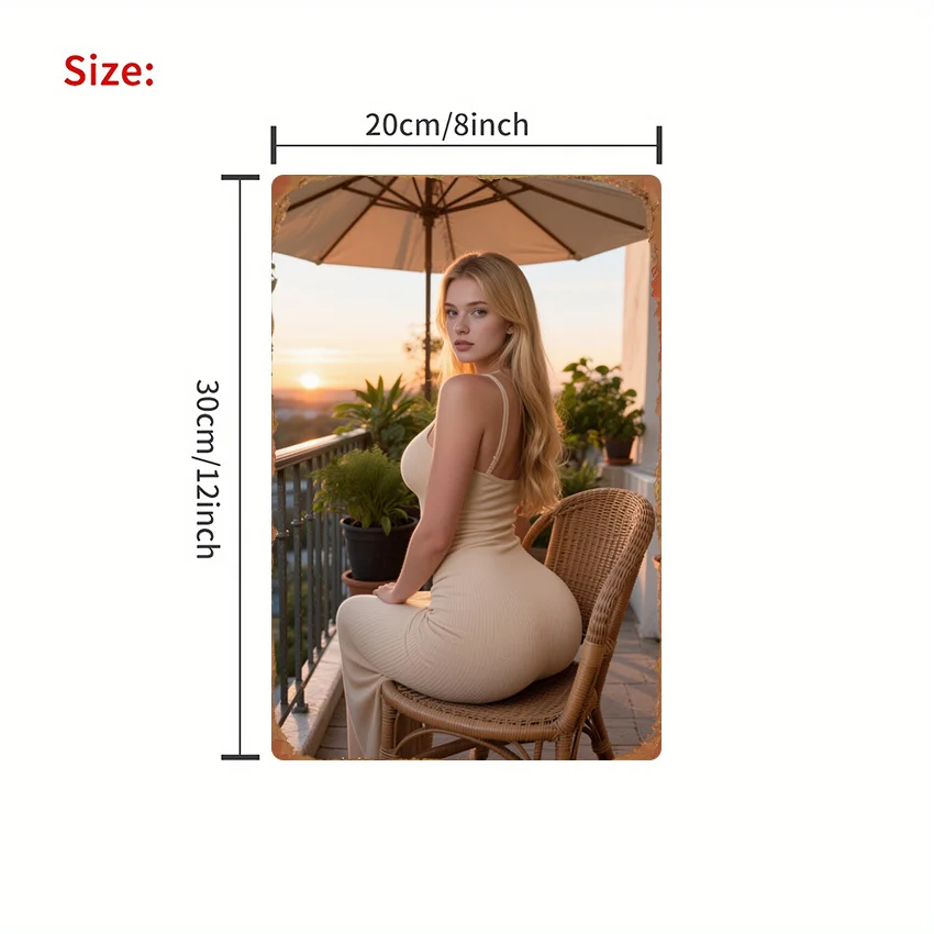 2D Metal Sign Sunset Elegant Woman Silhouette Wall Art Decor 8x12in for Living Room Game Room