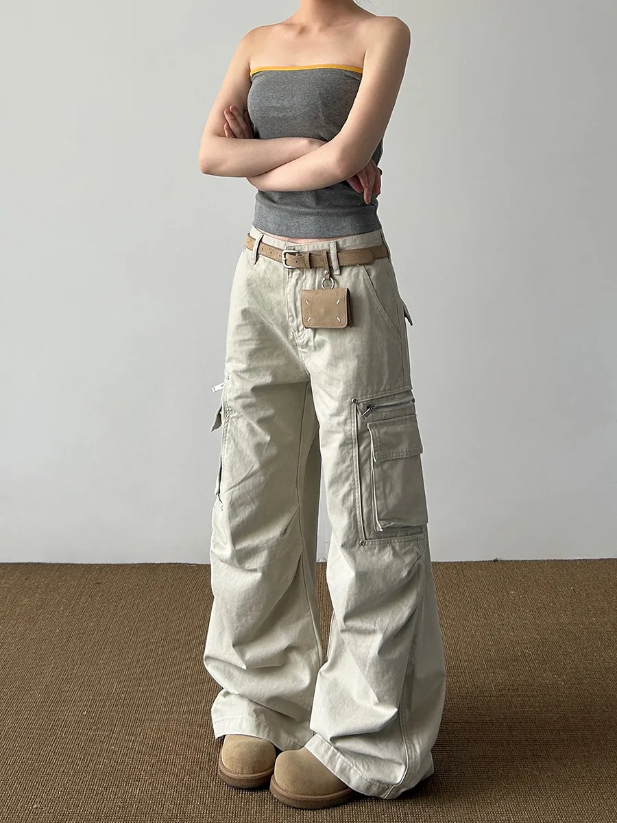 

American High Street Retro Multi-Pocket Work Pants Men's Loose Straight Leg Wide Leg Floor-Length Casual Long Trousers