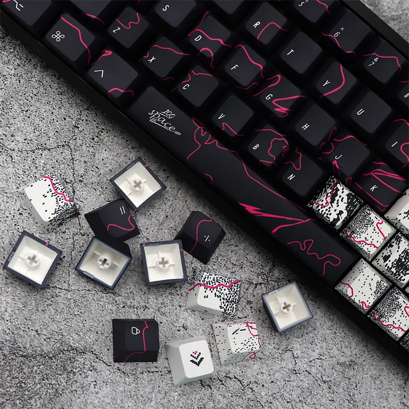 Graffiti Themed Keycaps Custom PBT Cherry Profile Keycap Personalized Point Key Cap Black Key Capfor Wooting Mechanical Keyboard