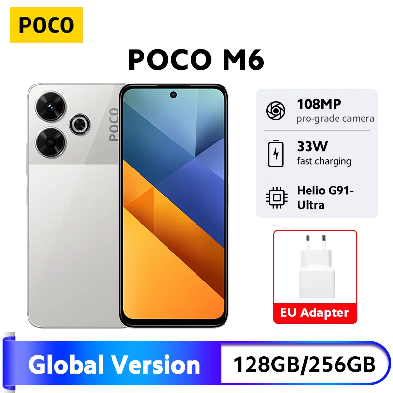 POCO M6 Global Version Smartphone MediaTek Helio G91 Ultra 6.79'' 90Hz Display 33W Fast Charging 108MP Camera 5030mAh NFC