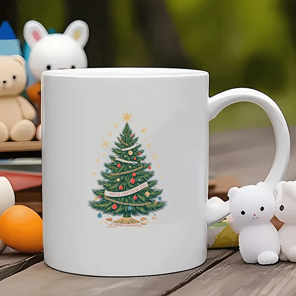 

11oz Coffee Cup + Christmas Tree Illustration + Christmas Gift - Kids Water Bottle Family & Office Cup