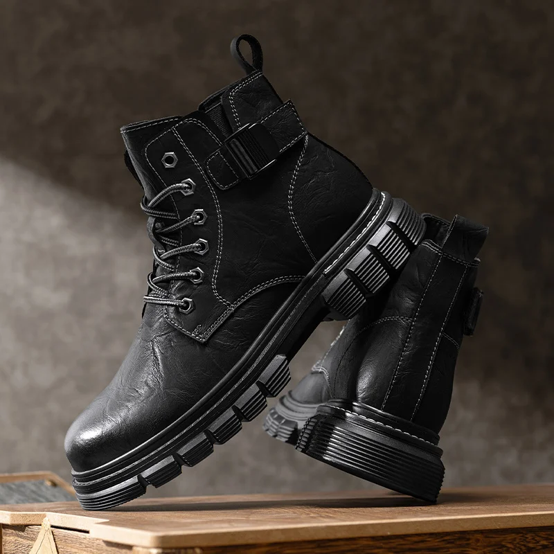 

Men's casual boots Classic British style Party and Work High quality comfortable autumn and winter High top leather shoes