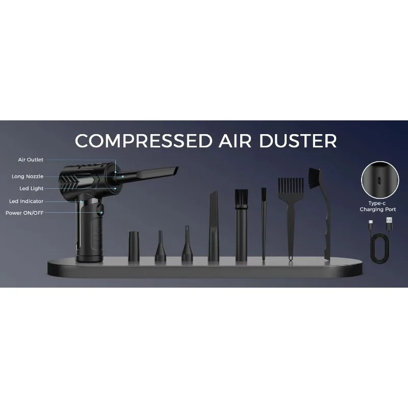 7600mAh Rechargeable Compressed Air Blower Handheld Car Vacuum Cleaner for Computer PC Home