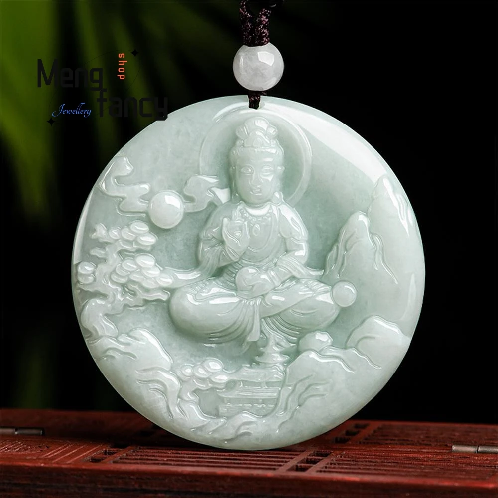 

Natural Myanmar A-goods Jadeite Shan Shui Guanyin Buddha Jade Pendant Exquisite Handicraft Buddhist Amulets Fashion Fine Jewelry