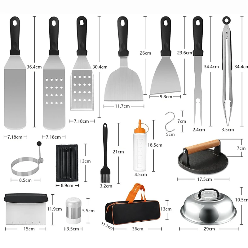 Griddle Accessories Kit Terlulu 29 PCS Flat Top Grill Accessories for Blackstone & Camp Chef Metal Spatula Set with Burger Press