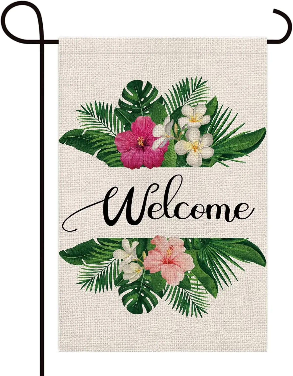 Texupday Welcome Tropical Palm Leaves Floral Decoration Double Sided Burlap Garden Flag Summer Rustic Farmhouse Beach Party  WWP