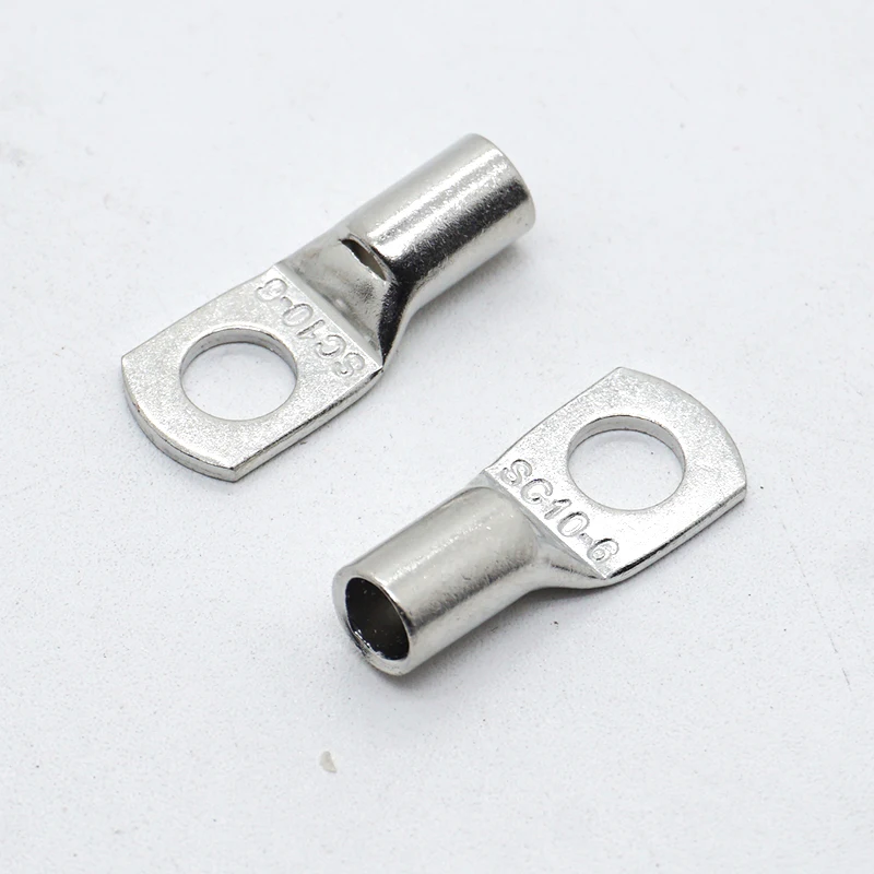 500PCS SC Type Wire Nose Terminal SC10-6 SC10-8 Bare Copper Battery Block Lugs Hole ID 8 10 mm Crimp Wire Connectors