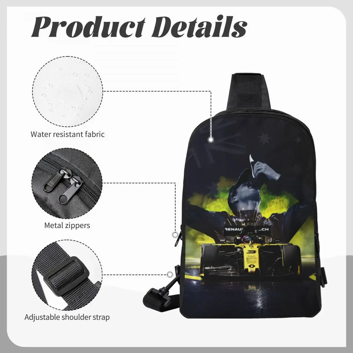 Daniel Ricciardo 3 Crossbody Sling Backpack Shoulder Sling Chest Bag Adjustable Travel Hiking Daypack Outdoor for Women & Men