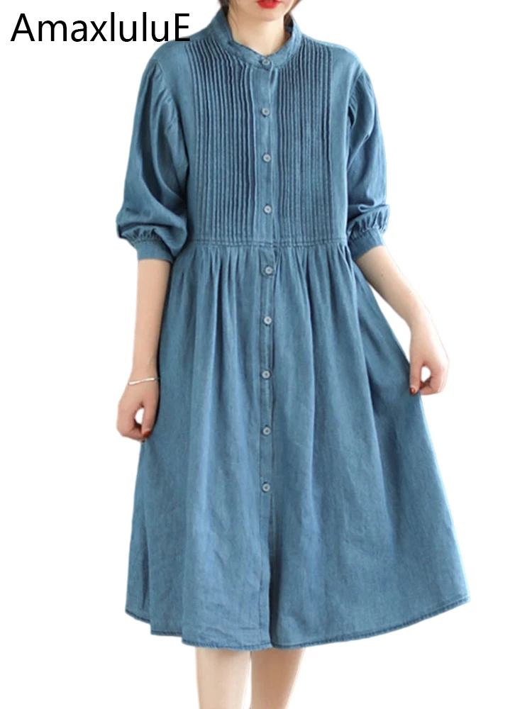 

AmaxluluE 2025 British Designer Spring Long Clothing Womens Fashion Elegant Loose Denim Dresses Females Leisure Vintage Vestidos