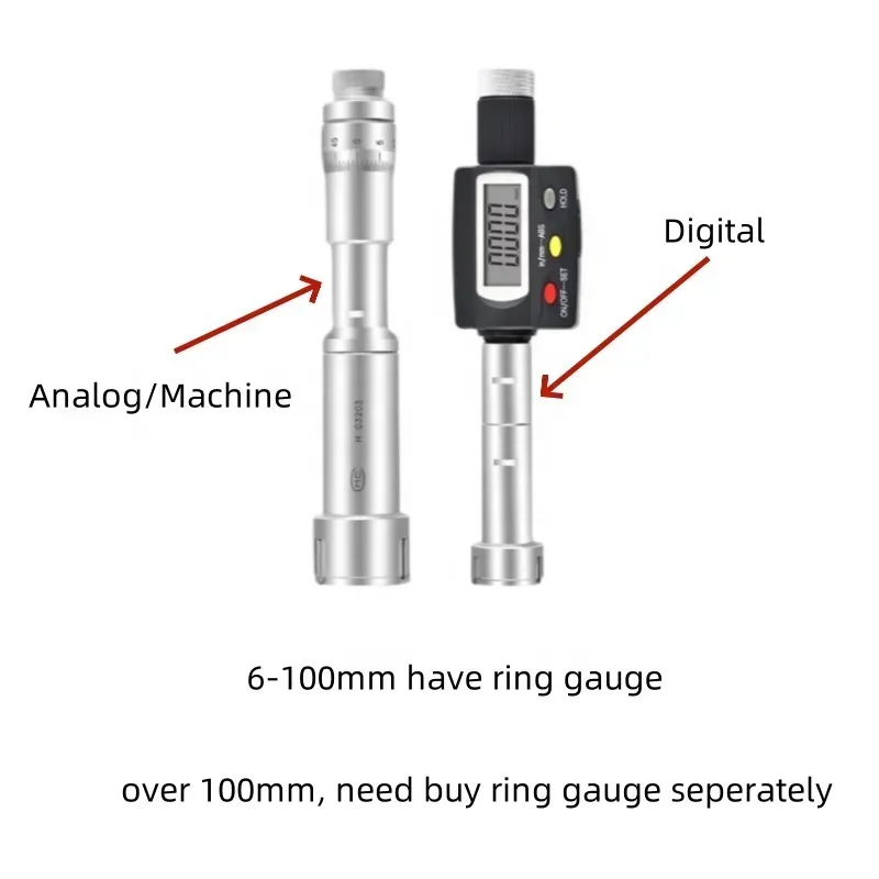 Analog and Digital Three-point Internal Micrometers 6-200MM Inside  Inner Measurement Gauge Tool