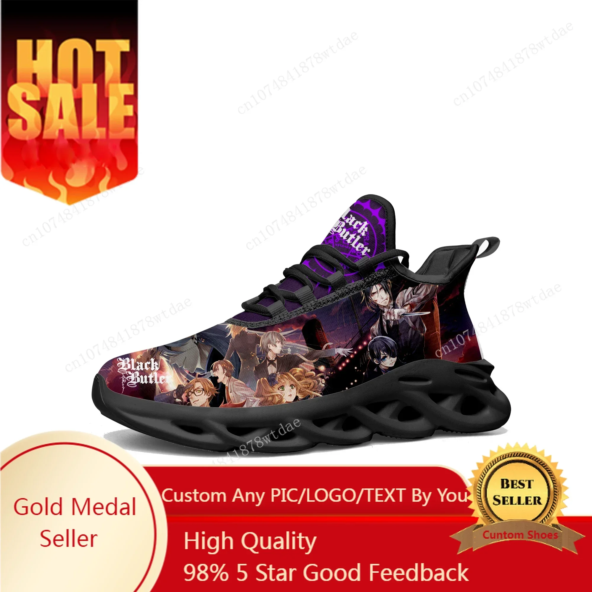 Black Butler Flats Sneakers Mens Womens Teenager Sports Running Shoes High Quality  Japanese Anime Custom Lace Up Mesh Footwear