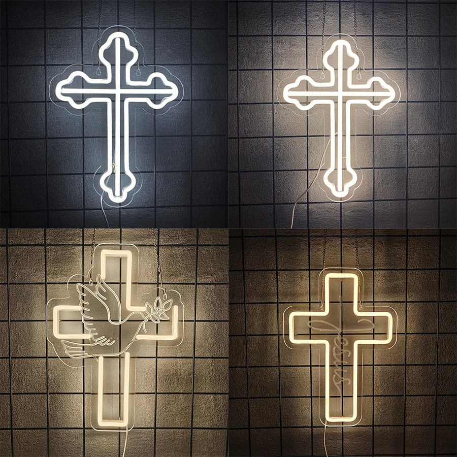 لافتة نيون متقاطعة، ديكور منزلي منحوت ثلاثي الأبعاد، غرفة النوم، الكنيسة، الزفاف، الأنشطة الدينية، مصباح حائط فني لعيد الفصح، هدية مسيحية.