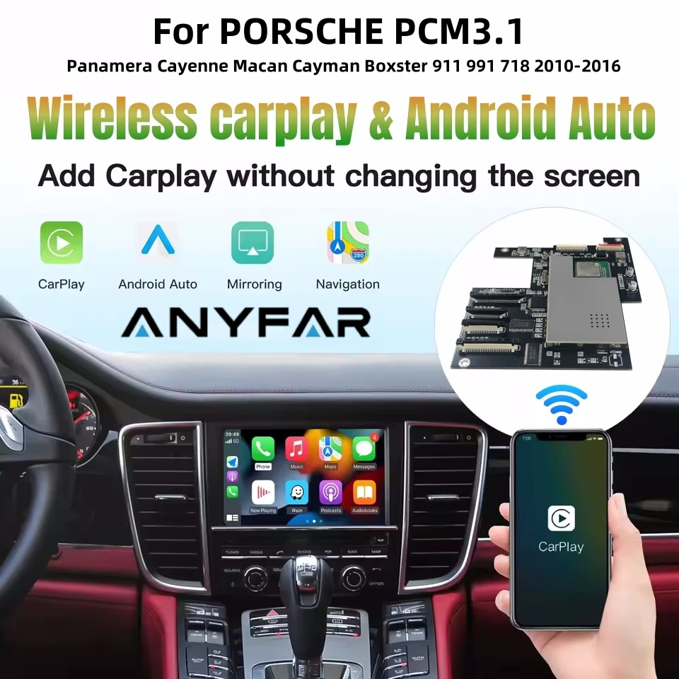 ANYFAR Wireless Carplay Android Auto Fits For Porsche PCM3.1 Panamera Cayenne Cayman Macan Boxster 911 991 718 Reverse Camera