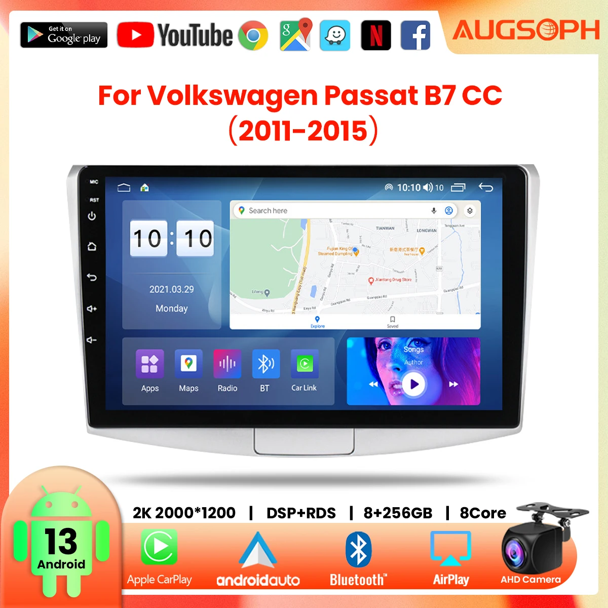 

Android 13 Car Radio for Volkswagen Passat 2011-2015, 10inch Multimedia Player with 4G WiFi Car Carplay & 2Din GPS Navigation