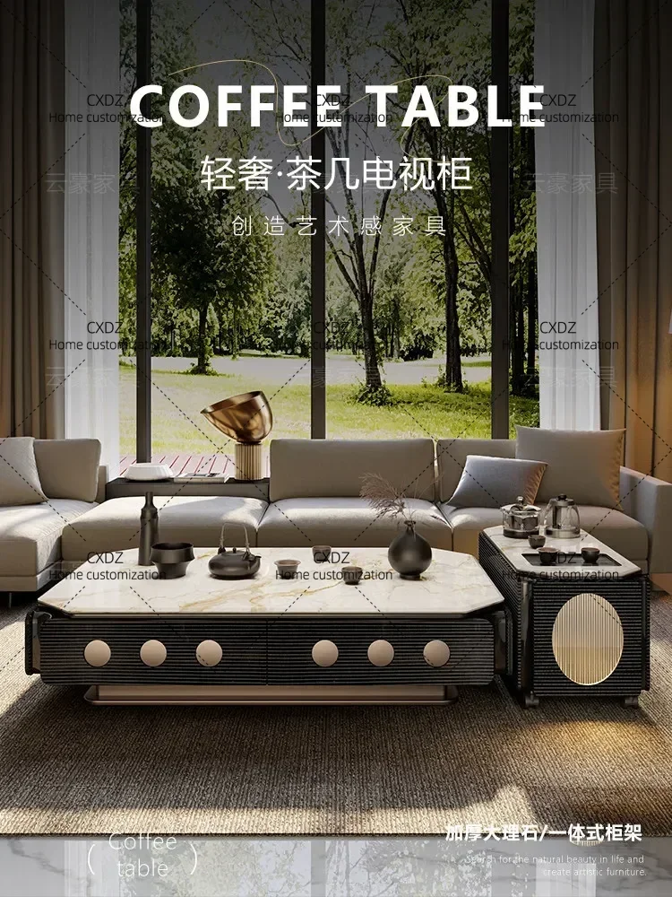 XX Multifunctional Mobile Slab Coffee Table Solid Walnut Wood Vintage Style Simple Tea Table for Living Room Small Space