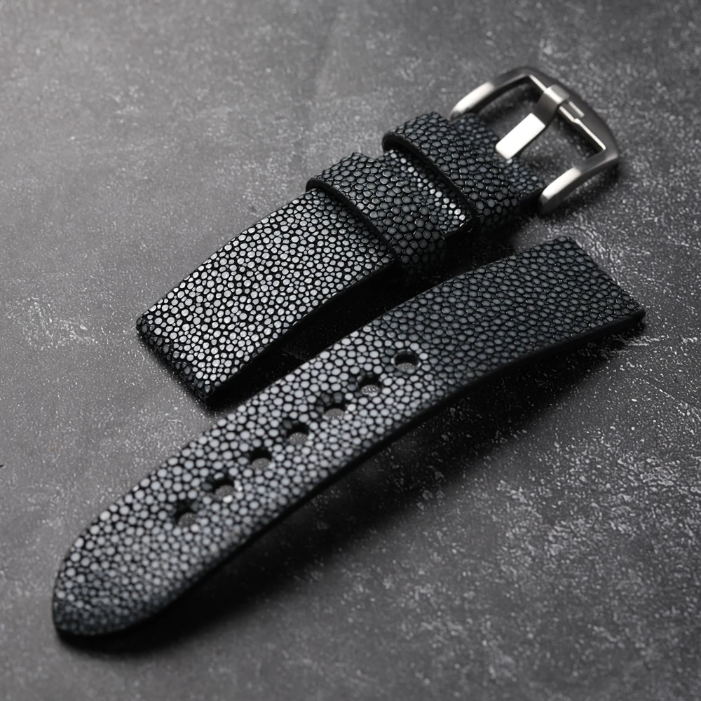 Handmade Manta Rays Leather Watchband 20 22 24MM Black Grey Soft Genuine Leather Strap for PAM gt 2 3 Bracelet Soft Bright