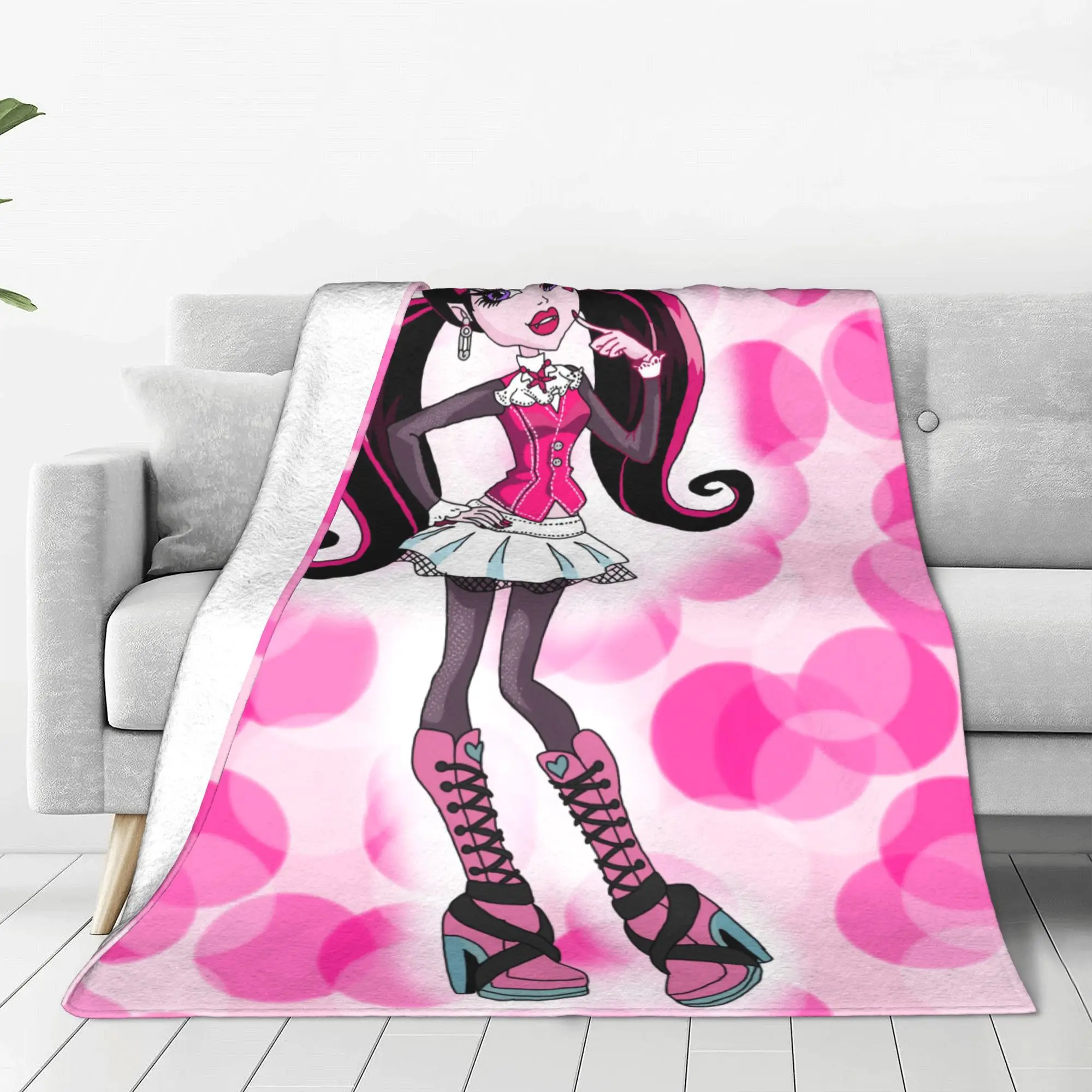 Pink Monster High Draculaura Blanket Cover Fleece Cute Cartoon Super Warm Throw Blanket for Car Sofa Couch Bed Rug