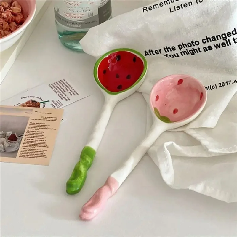 

2025 Trend2 Set Of Cereal Bowl Cereal Killer Spoon Spoons Ramen Soup Spoons With Handle Fruit Pattern Serving Spoon Dura