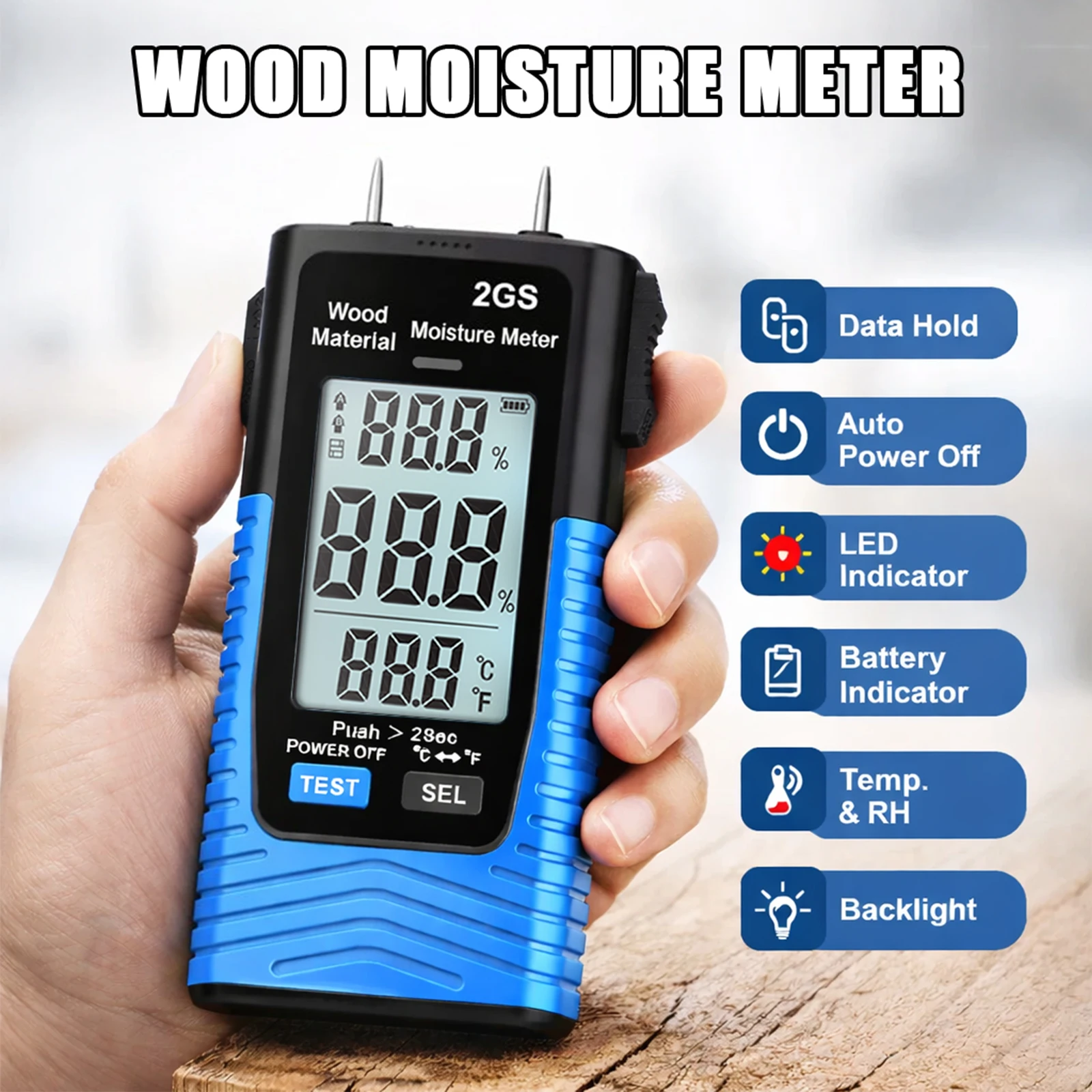 

2GS Digital Wood Moisture Meter 0.7-75% Range LED Indicator Moisture Tester for Building Materials Lumber Drywall